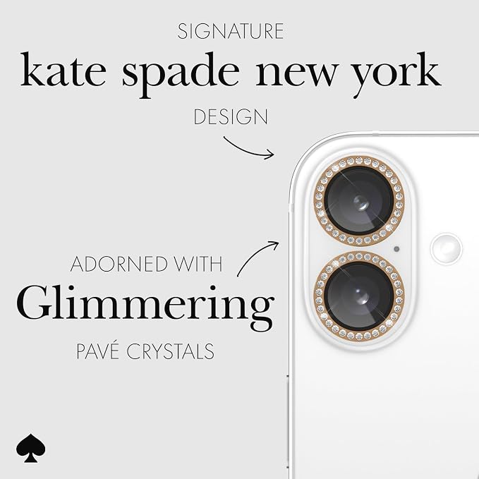 kate spade new york iPhone 16 / iPhone 16 Plus Camera Lens Protector with Aluminum Ring - Set in Stone Gold