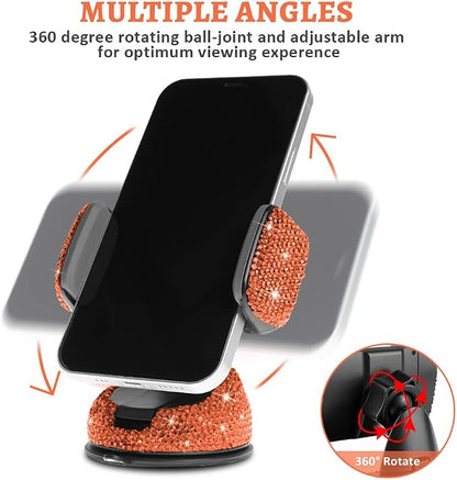 eing Car Phone Mount Cell Phone Holder with One More Air Vent Base,Bling Crystal Universal Phone Mount Holder Cradle for Dashboard,Windshield and Air Vent,Orange