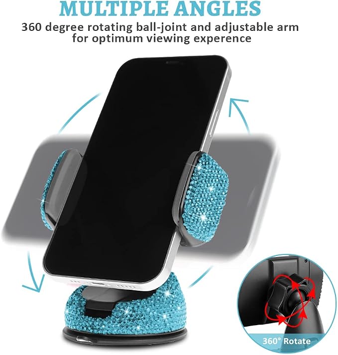 eing Car Phone Mount Cell Phone Holder with One More Air Vent Base,Bling Crystal Universal Phone Mount Holder Cradle for Dashboard,Windshield and Air Vent,Blue