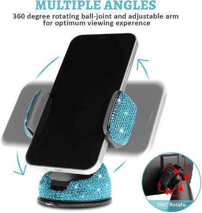eing Car Phone Mount Cell Phone Holder with One More Air Vent Base,Bling Crystal Universal Phone Mount Holder Cradle for Dashboard,Windshield and Air Vent,Blue