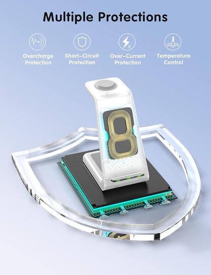 Charging Station for iPhone and Apple Watch: 3 in 1 Wireless Phone Charger Stand for iPhone 17 16 15 14 13 12 11 Pro Max & AirPods, Bedside Nightstand Docking