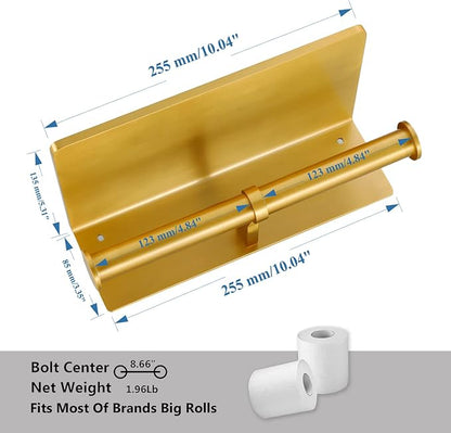 Double Toilet Paper Holder with Shelf, Commercial Toilet Paper Roll Dispenser Wall Mount with Cell Phone Storage Rack, Aluminium Fits Mega Roll Dual Toilet Paper Tissue Holder Brushed Gold