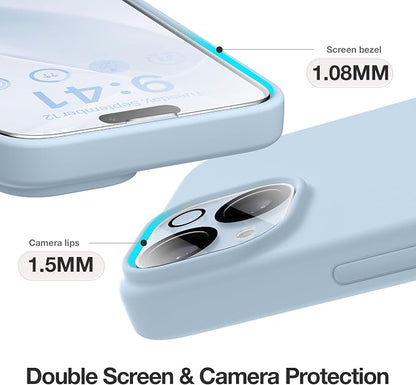 GONEZ Magnetic for iPhone 14 Case, Compatible with Magsafe, with Screen Protector + Camera Protector, Anti-Scratch Microfiber Lining, Liquid Silicone Shockproof Protective Phone Case, Blue