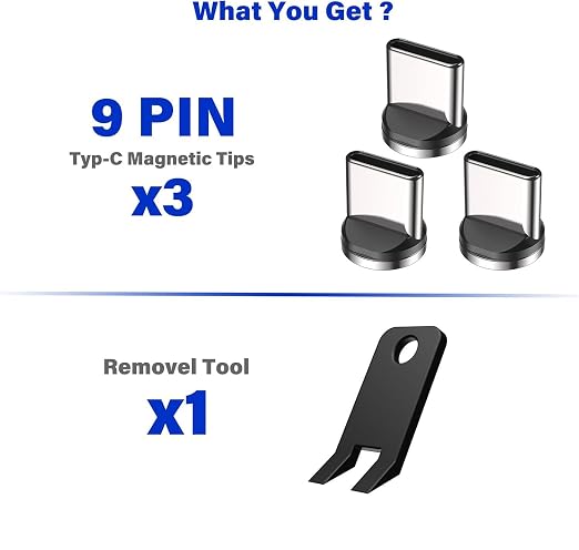 9Pin Magnetic Charging Cable Type C Tips Connectors Head (3 Pack) Fast Charging for Type C Android Devices, USB C Magnetic Phone Cable Adapter
