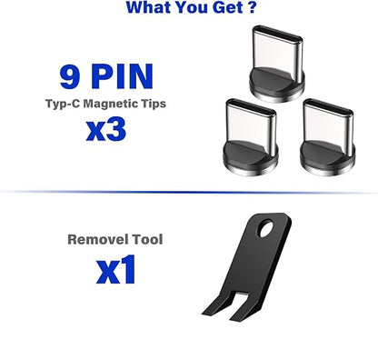 9Pin Magnetic Charging Cable Type C Tips Connectors Head (3 Pack) Fast Charging for Type C Android Devices, USB C Magnetic Phone Cable Adapter