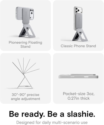 MOFT Phone Tripod Stand Selfie Stick for iPhone, Multi-Angles iPhone Stand, Lightweight & Portable Phone Holder, Strong Magnets, MOVAS Vegan Leather, Travel Essentials, Cement (Without Card Slot)