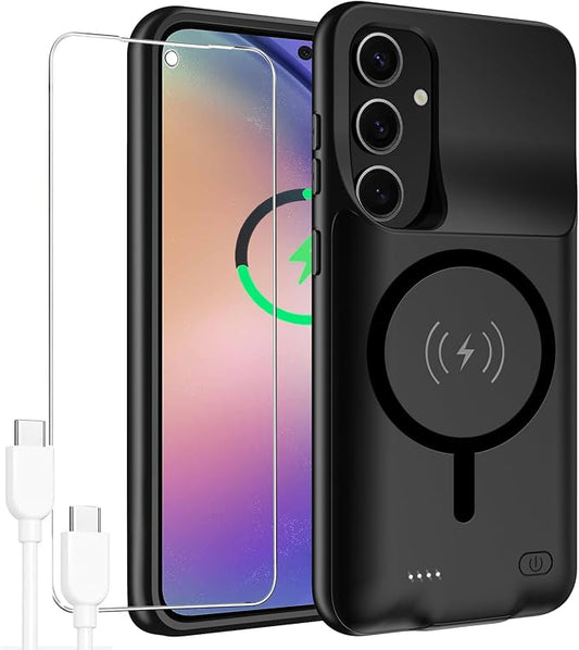 Battery Case for Galaxy A54, 12000mAh High Capacity Extended Portable Protective Charging Cover, Compatible with Galaxy A54 5G, Wireless Charging, Black