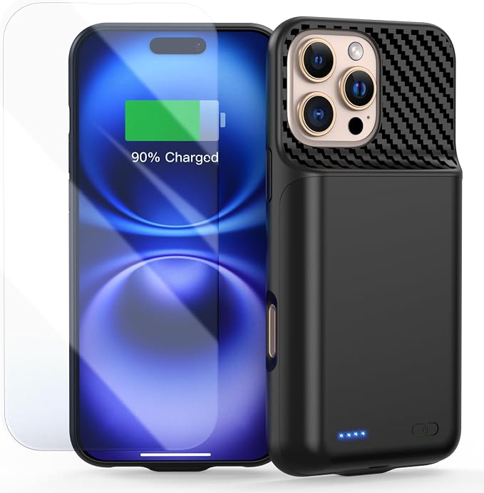 Battery Case for iPhone 16 Pro Max (6.9inch), 13800mAh High Capacity Charging Charger Case 2026 Upgraded Extended Battery Back with Tempered Glass Screen Protector for iPhone 16 Pro Max, Black