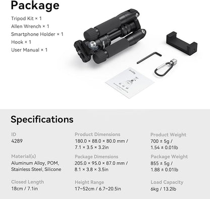 SmallRig VT-20 Aluminum Mini Tripod, 20" Desktop Tripod with 360° Ball Head, Compact Desktop Tripods for DSLR Camera Video Camcorder, Load up to 13lb/6kg