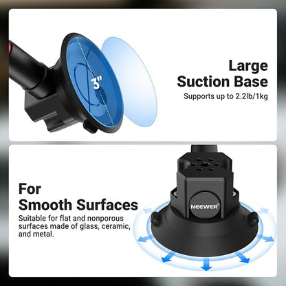 NEEWER Triple Suction Cup Car Mount Kit, Two 24" Aluminum Alloy Extension Poles, NATO Rail, Action Camera Adapter Compatible with GoPro DJI Insta 360, Max Load 2.2 lb, CA166