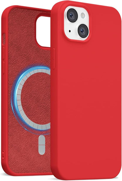 for iPhone 13 Mini/ 12 Mini Case Silicone Compatible with Magsafe Case, Ultra Slim Thin Magnetic Phone Cases Mag Safe, Cute Soft Rubber Gel TPU Matte Wireless Charging Cover for Women, Red