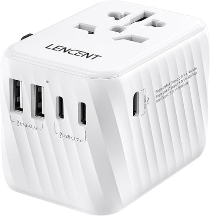 LENCENT Universal Travel Power Adapter, International AC Plug Adaptor | with 3 USB C 2 USB A Ports Wall Charger Worldwide Travel Essentials for US to EU UK Ireland Australia (Type C/G/A/I) White