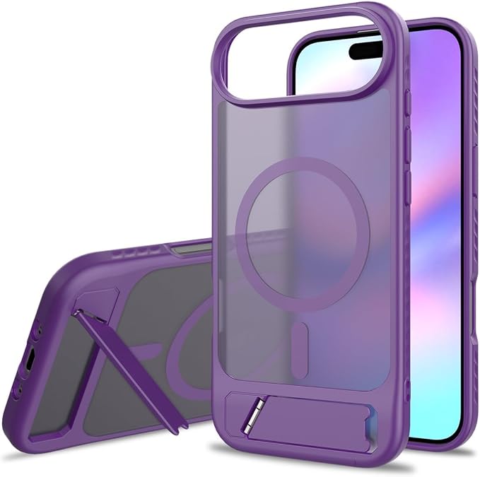 Magnetic Car Charging Phone Case for iPhone 17/16 Pro Max, 45° Built-in Kickstand, Military-Grade Shockproof Protective Cover (Purple, iPhone 16 Pro Max)