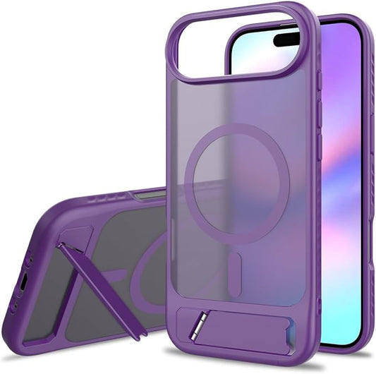 Magnetic Car Charging Phone Case for iPhone 17/16 Pro Max, 45° Built-in Kickstand, Military-Grade Shockproof Protective Cover (Purple, iPhone 17 Pro Max)