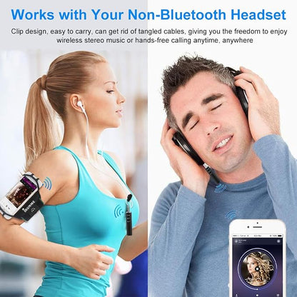 Bluetooth Audio Adapter, Portable Noise Cancelling Bluetooth 5.0 Stereo Receiver, Mini 3.5mm Wireless Aux Adapter for Wired Headphones Car/Home Stereo System, Hands-Free Calling & Music Playing