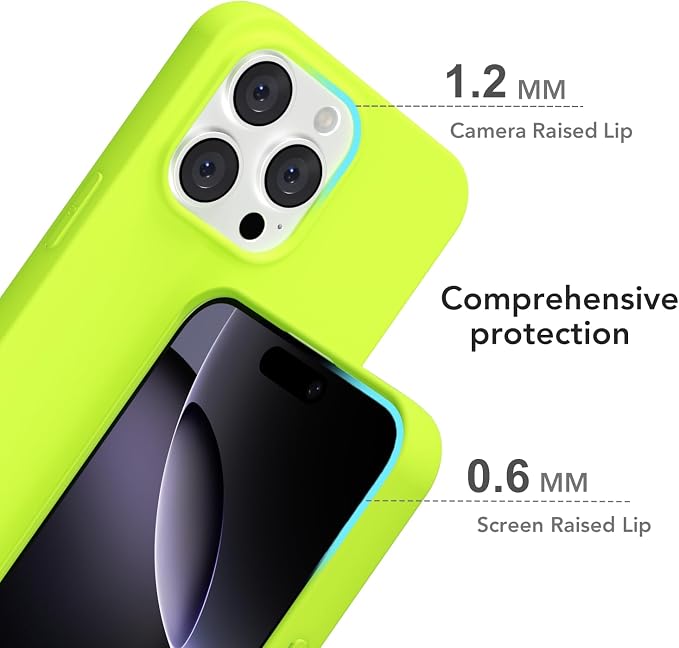 for iPhone 16 Pro Max Case Silicone Compatible with Magsafe Case, Ultra Slim Thin Magnetic Phone Cases Mag Safe, Cute Soft Rubber Gel Matte Plain Wireless Charging Cover for Women, Neon Green