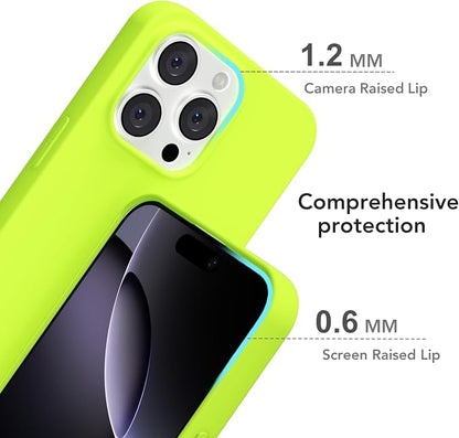for iPhone 16 Pro Max Case Silicone Compatible with Magsafe Case, Ultra Slim Thin Magnetic Phone Cases Mag Safe, Cute Soft Rubber Gel Matte Plain Wireless Charging Cover for Women, Neon Green