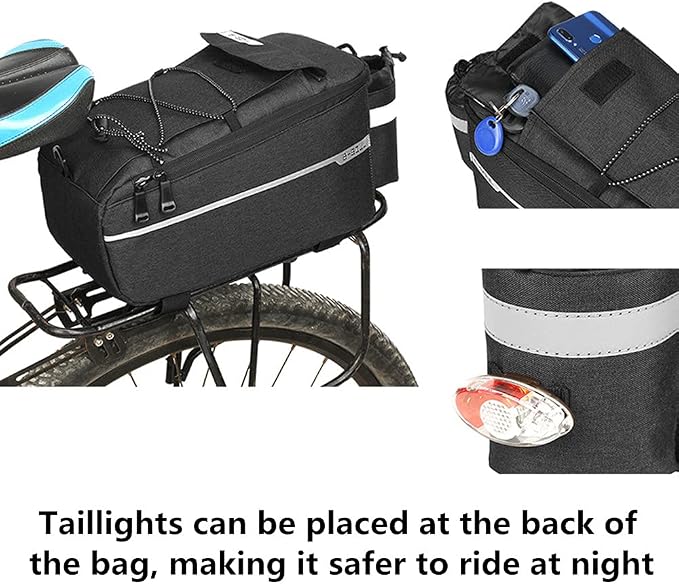 ZIMFANQI Bike Rear Rack Bag 10L Insulated Bike Trunk Cooler Bag Reflective Bicycle Rear Seat Cargo Bag Water Resistant Bike Panniers Bag Cycling Luggage Bag Shoulder Bag with Silicone Phone Holder