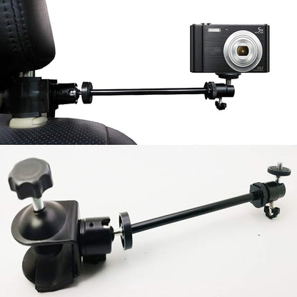 3in1 Universal Heavy Duty Car Headrest Mount Holder for Camcorder/Action Camera/Smartphone with Dual Adjustable Positions and 360° Rotation, Black