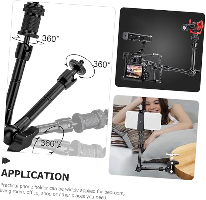 Adjustable Clip on Phone Holder Stand Rotatable Arm Mobile Phone Mount for Desk Car Bedroom Office Hands Free Viewing