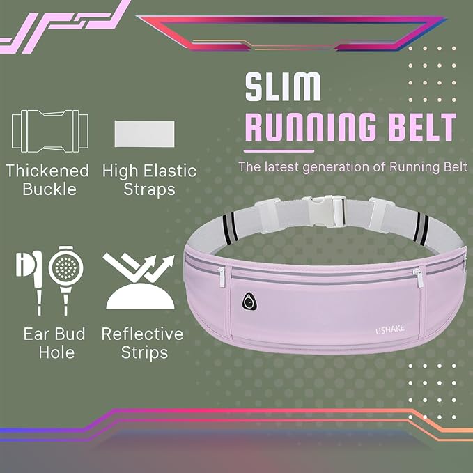 USHAKE Slim Running Belt, Workout Fanny Pack for Men Women,Exercise Waist Pack for Apple iPhone Holder, Runner Belt for Running Walking Cycling Camping Gym Light Purple