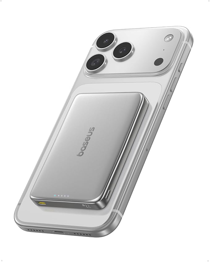 Baseus Picogo Power Bank, 0.5" Ultra Slim 10000mAh MagSafe Portable Charger, 27W Fast Charging Magnetic Battery Pack, Upgraded Polished Alloy Wireless Charger for iPhone 17 Pro Max/Air/16/15/14/13/12