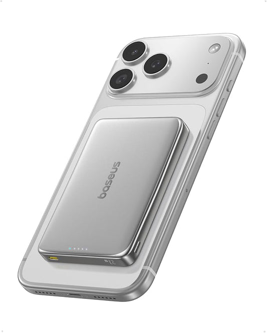 Baseus Picogo Power Bank, 0.5" Ultra Slim 10000mAh MagSafe Portable Charger, 27W Fast Charging Magnetic Battery Pack, Upgraded Polished Alloy Wireless Charger for iPhone 17 Pro Max/Air/16/15/14/13/12