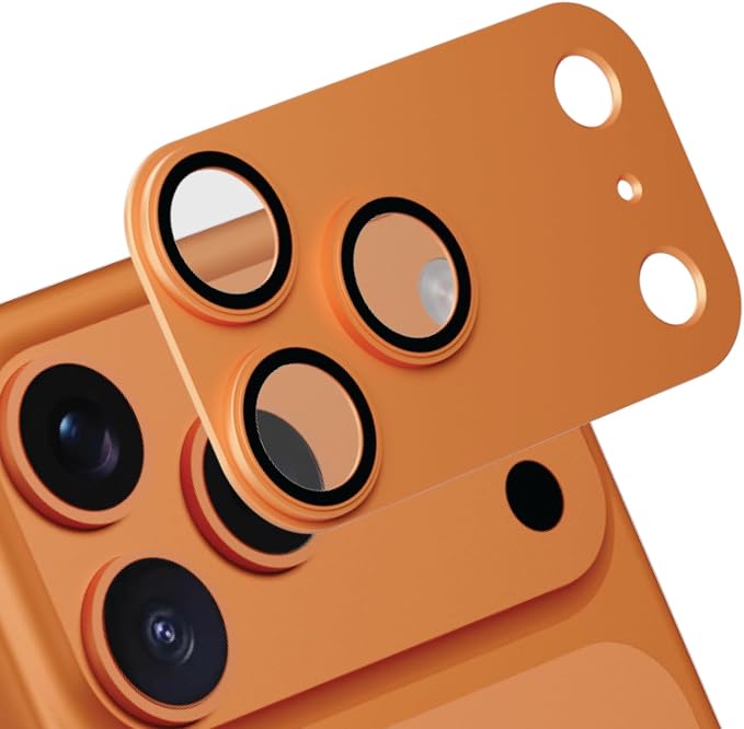 for iPhone 17 Pro Max Camera Lens Protector | Aerospace-Grade Aluminium | Full Protective Cover | Anti-Glare Sapphire Glass | Colour-Matched Finish Cosmic Orange