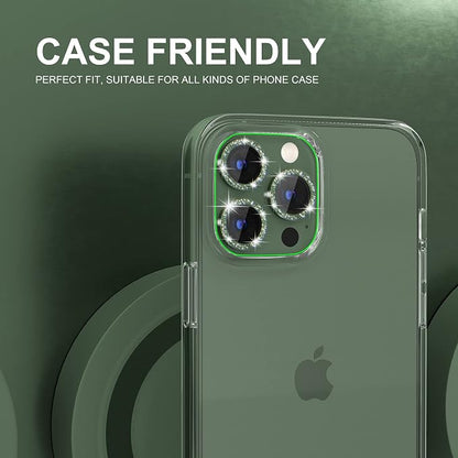 Choiche Compatible for iPhone 13 Pro/iPhone 13 Pro Max Camera Lens Protector Bling, 9H Tempered Glass Camera Cover Screen Protector Metal Ring Decoration Accessories (Glitter-Alpine Green)