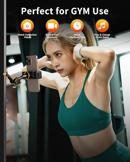 Magnetic Phone Holder for Gym - Heavy Duty Gym Phone Holder Magnet with Strong Magnetic Force, Attach to Metal Surfaces, 360°Adjustable Arm, Compatible with 4"-7" Smartphones