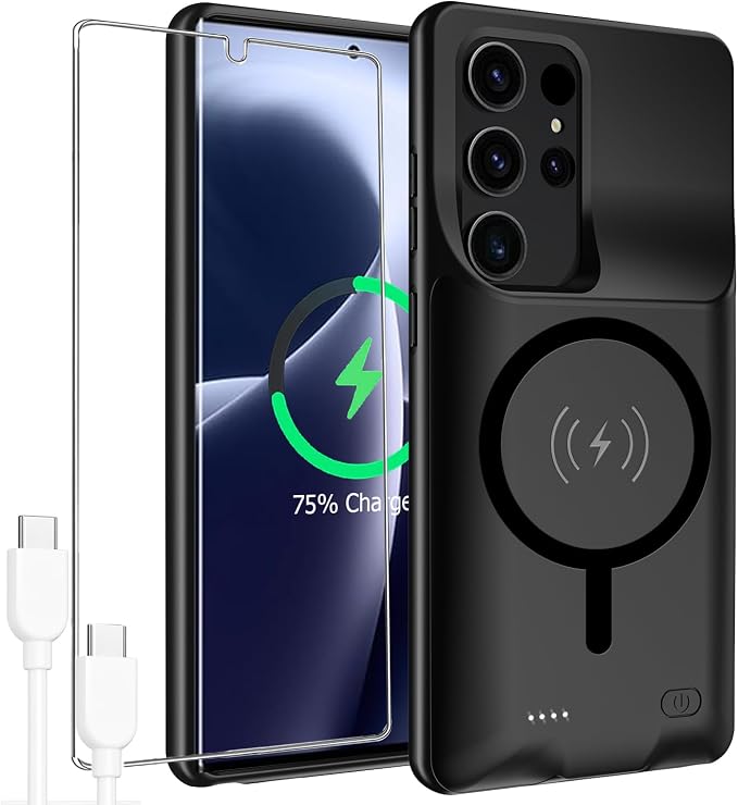Battery Case for Galaxy S25 Ultra,Upgraded 12000mAh High Capacity Rechargeable Portable Protective Extended Charger Case Wireless Charging Compatible with S25 Ultra (6.9 inch) Charging Cover (Black)