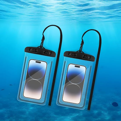 Waterproof Phone Pouch, 2 Pack Black Water Proof Cell Phone Case, Phone Wet Dry Bag Holder Beach Vacation Waterpark Underwater Cruise Essentials Accessories Must Haves Packing List Stuff for Men Women