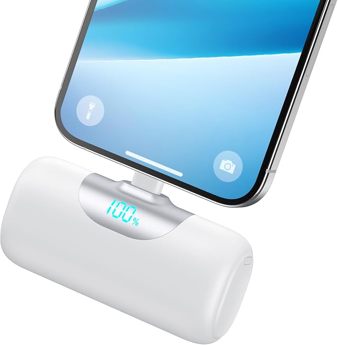 Mini Portable Charger for iPhone,Upgraded 22.5W PD Fast Charging 5500mAh Ultra-Compact Power Bank,LCD Display Plug-in Cute Battery Pack Travel Essentials for iPhone 14/14Pro/13/12/11/X/8/7/6 (White)