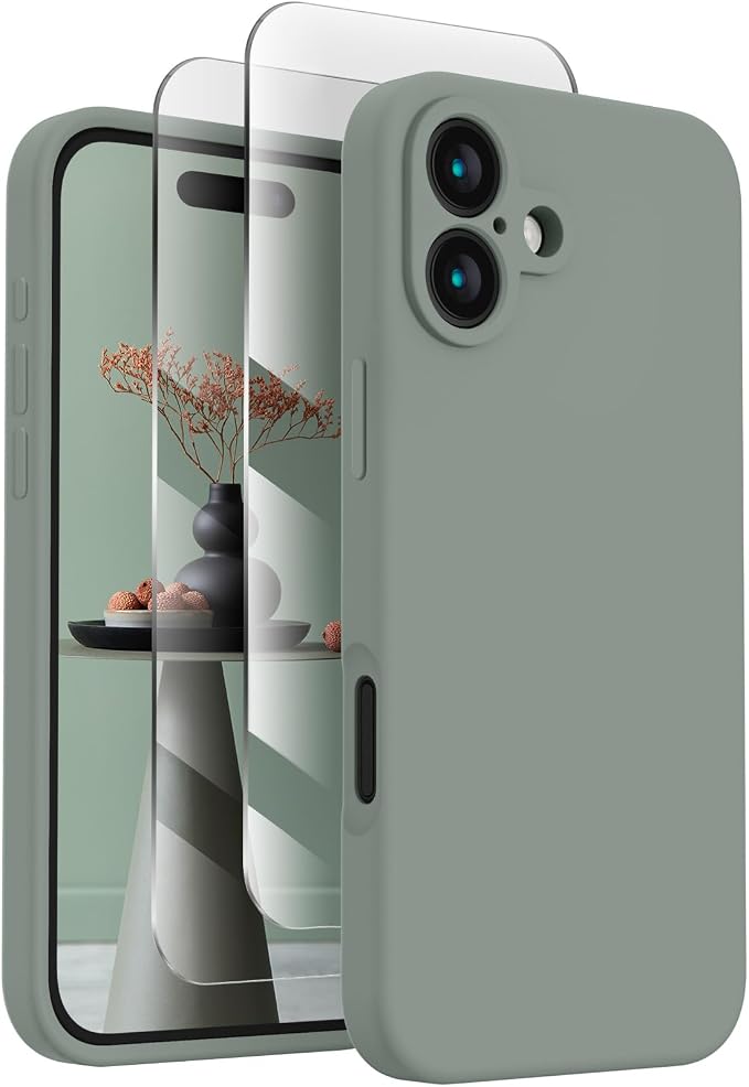 FireNova Designed for iPhone 16 Plus Case, Silicone Upgraded [Camera Protection] Case, Soft Anti-Scratch Microfiber Lining Inside, 6.7 inch, Calke Green