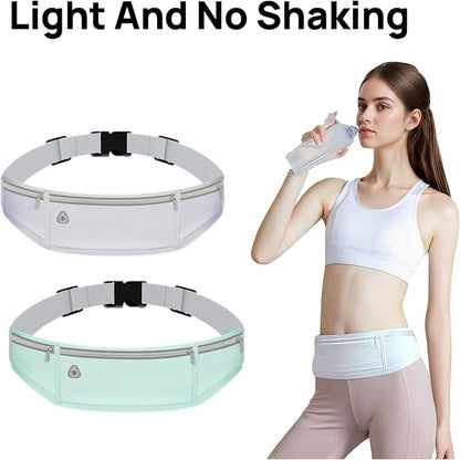 Slim 3-Pocket Running Waist Pack for Women & Men – Lightweight Stretch Sports Belt Bag, Fits Phones up to 7.2", Adjustable 60-120cm, Outdoor Fitness & Travel (Light Purple)