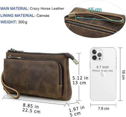 CONTACTS Crazy Horse Leather Travel Electronic Organizer Cables Chargers Accessories Storage Case Holder Clutch Bag with 3 Compartments