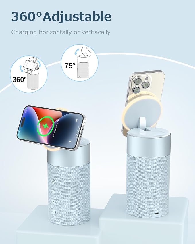 COLSUR Bluetooth Speaker, Magnetic Wireless Charger, Bluetooth Speakers with Night Light, 2 in 1 Wireless Charging Station for iPhone 17/16/15/14/13/12 Series, AirPods Pro 2/4/3/2（Gift Ideal）