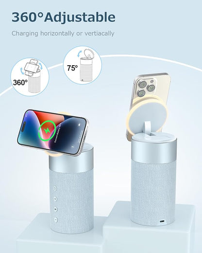 COLSUR Bluetooth Speaker, Magnetic Wireless Charger, Bluetooth Speakers with Night Light, 2 in 1 Wireless Charging Station for iPhone 17/16/15/14/13/12 Series, AirPods Pro 2/4/3/2（Gift Ideal）
