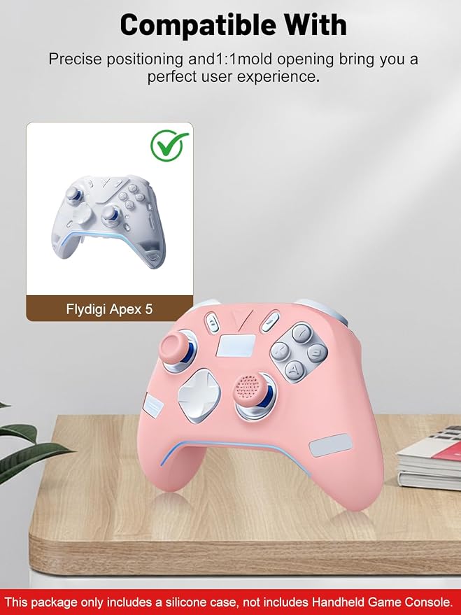 Silicone Protective Case for Flydigi Apex 5 Wireless Controller, Full-Body Protective Cover with Precise Cutout, Shockproof Dustproof Protector Sleeve & Scratch-Resistant Sleeve (Pink)