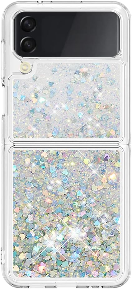 Rubber Case Liquid Compatible with Samsung Galaxy Z Flip 4 5G, Bling Flowing Liquid Floating Sparkle Colorful Glitter Waterfall Soft Bumper Cushion Phone Case Compatible with Samsung Galaxy Z Flip 4
