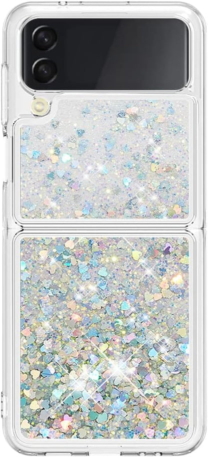 Rubber Case Liquid Compatible with Samsung Galaxy Z Flip 4 5G, Bling Flowing Liquid Floating Sparkle Colorful Glitter Waterfall Soft Bumper Cushion Phone Case Compatible with Samsung Galaxy Z Flip 4
