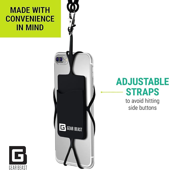 Gear Beast Cell Phone Lanyard - Universal Neck Phone Holder w/Card Pocket and Silicone Neck Strap