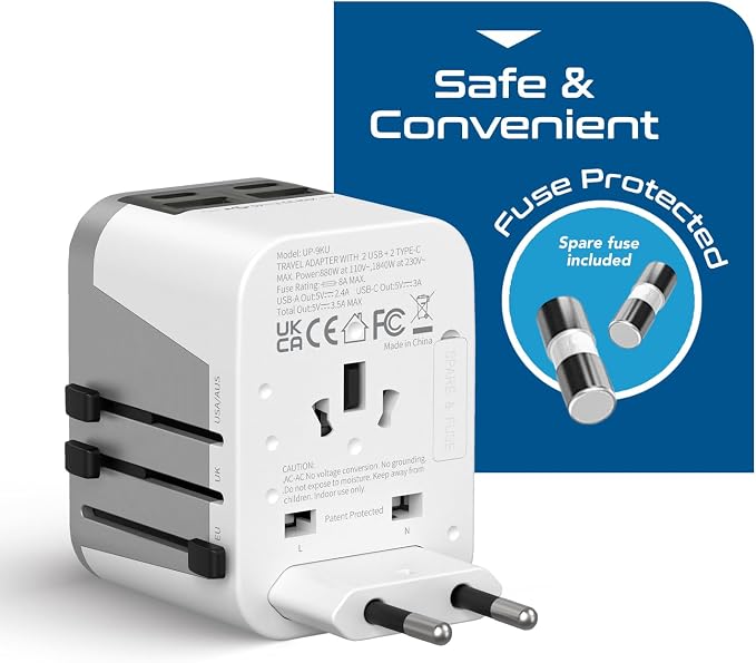 Ceptics Universal Travel Adapter for EU, UK, China, UAE, AU – International Power Adapter with Dual USB-C & USB-A – Ideal for Phone, Tablet & Smartwatch Chargers - Type A, C, G, I Plug Outputs | Universal Travel Adapter, Type A, C, G & I Plugs, Works i...