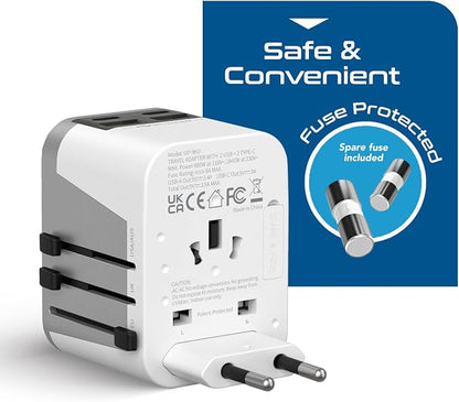 Ceptics Universal Travel Adapter for EU, UK, China, UAE, AU – International Power Adapter with Dual USB-C & USB-A – Ideal for Phone, Tablet & Smartwatch Chargers - Type A, C, G, I Plug Outputs | Universal Travel Adapter, Type A, C, G & I Plugs, Works i...