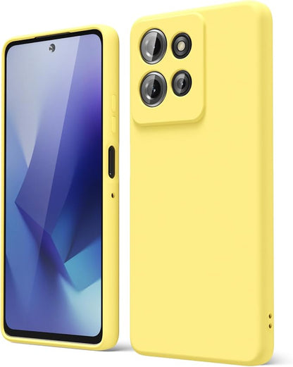 oakxco for Motorola Moto G Power 2025 Case Liquid Silicone, Cute Thin Slim Grip Soft Rubber Gel for Women Men, Smooth Matte TPU Plain Solid Color Girly Simple Case with Camera Cover, Yellow