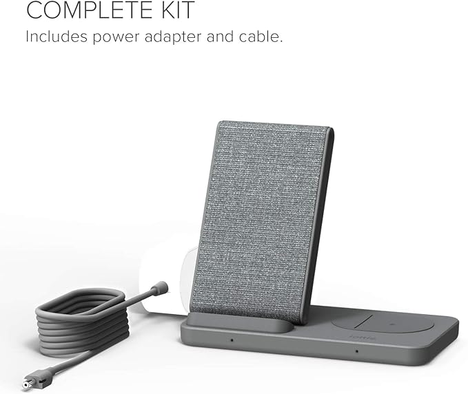 iOttie iON Wireless Duo CERTIFIED BY GOOGLE 15W Stand + 5W Pad Qi-Certified Charger | Compatible with Google, Google Pixel, Pixel Buds | Includes Power Cable & Adapter | Dark Grey