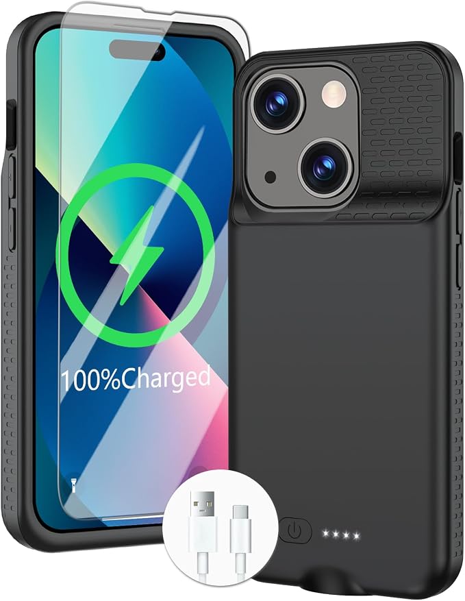 GIN FOXI Battery Case for iPhone 15 Pro/15, Rechargeable Case 15W Fast Charging Charger Real 7000mAh Ultra-Slim Anti-Fall Protection Extended Charger for iPhone 15 &15 Pro Black