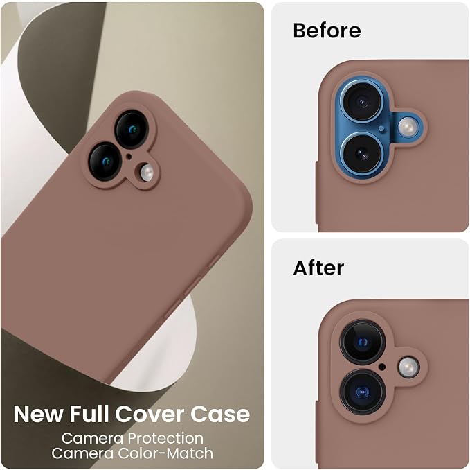 FireNova Designed for iPhone 16 Plus Case, Silicone Upgraded [Camera Protection] Case, Soft Anti-Scratch Microfiber Lining Inside, 6.7 inch, Light Brown