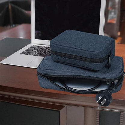 CAAORDKSO Electronic Organizer Accessory Pouch, Travel Electronic Accessories Storage Case Cable Organizer Bag for MacBook Charger, Power Bank, Hard Drive, Cords, Laptop Mouse (Small+Big, Navy Blue)