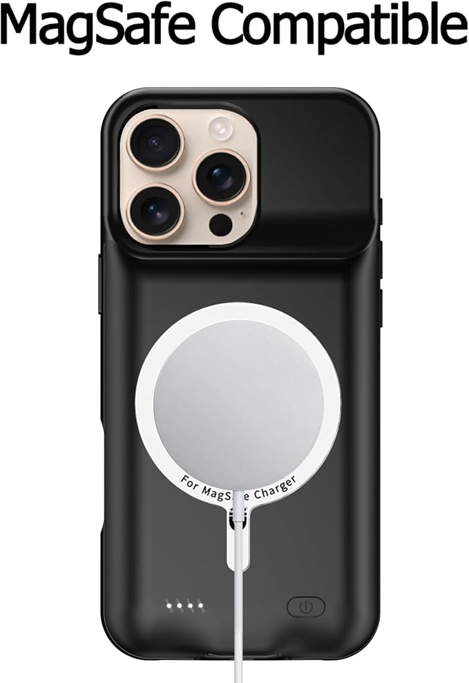 Wireless Charging Case for iPhone 16 Pro Max, 12000mAh High Capacity Portable Rechargeable Battery Case Qi Wireless Charging with iPhone 16 Pro Max (6.9 inch) Extended Battery Charger Cover(Black)
